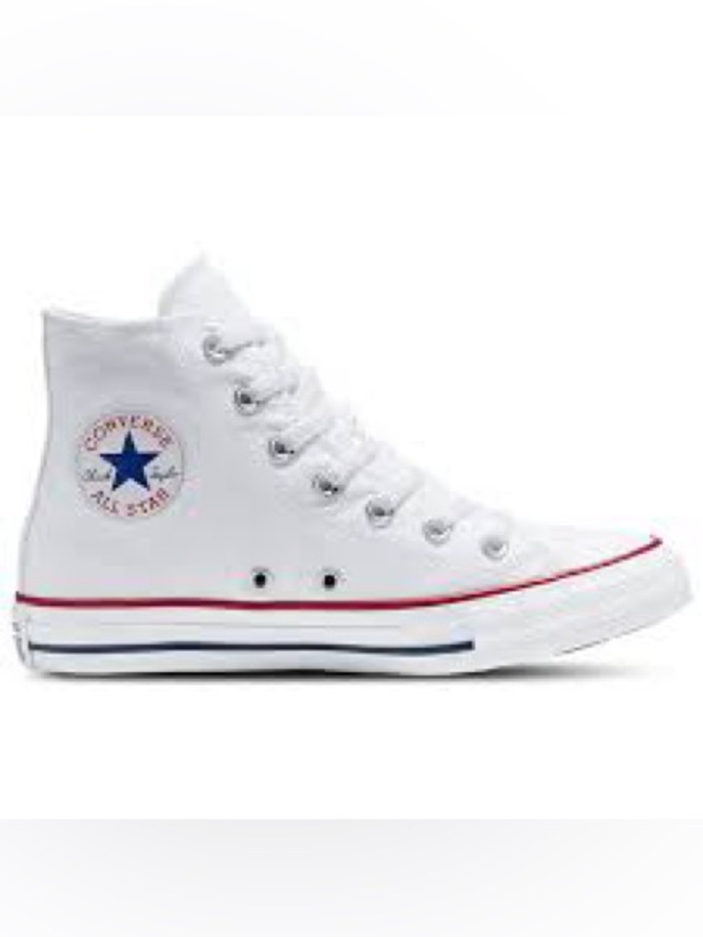 Converse White High Top Sneakers with Red & Blue Accents Size 6.0